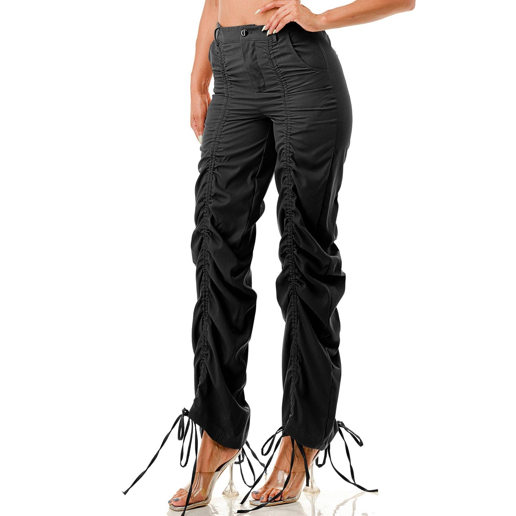 Plus Size Clothing Ruched Drawstring Pants: BLACK / 1XL Black Pearl Clothing