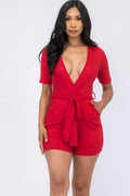 H&H Fashion Inc. - HH529X-SL - Short Sleeve Solid Romper Bodi Language for Women