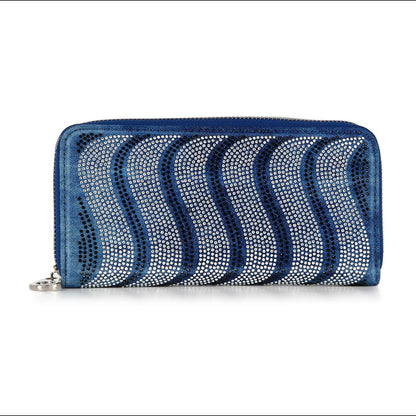 Handbag Express - Rhinestone Wavy Bling Accordion Wallet: Blue Handbag Express