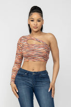 Load image into Gallery viewer, Space Dye One Shoulder Cut Out Detail Crop Top: Orange Combo Julia by LoveJ
